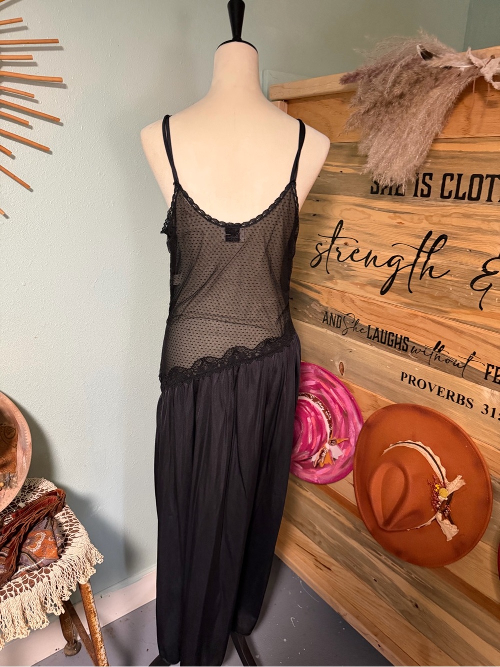 Vintage Black Lace Trim Sheer Slip Dress - Picture 2 of 7